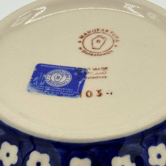 Manufaktura Boleslawiec Polish Pottery Fluted Bowl Blue Daisy Pattern 6.75" - Picture 4 of 5